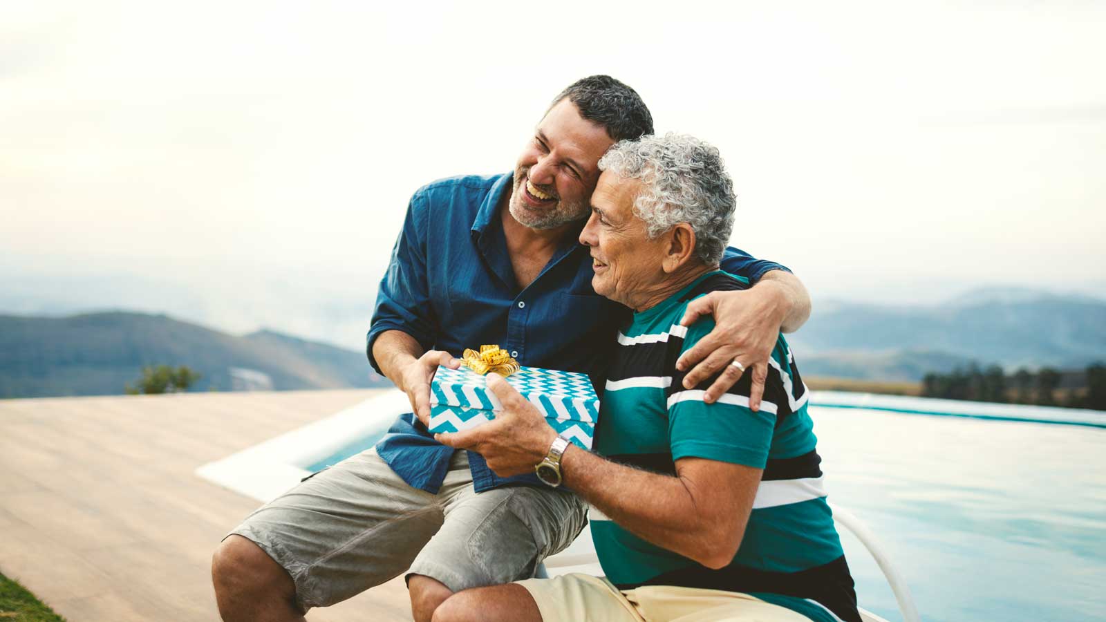 Adult son with father